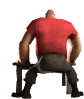 A Man In A Red Shirt Is Squatting On A Bench . Sticker