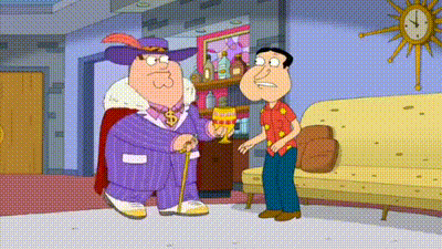 A Man In A Red Shirt Is Standing Next To A Man In A Purple Suit And Hat . GIF