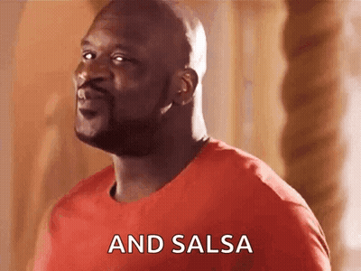 A Man In A Red Shirt Is Talking About Salsa . GIF