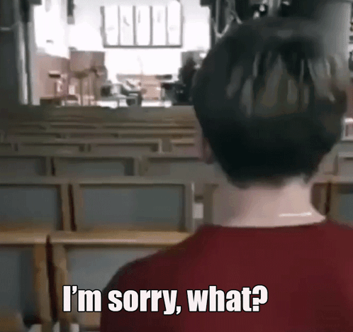 A Man In A Red Shirt Says I 'M Sorry What In A Church GIF