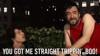 A Man In A Red Shirt Says " You Got Me Straight Trippin Boo " GIF