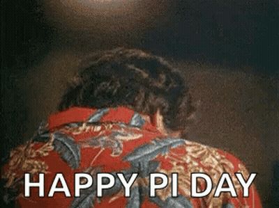 A Man In A Red Shirt With The Words Happy Pi Day On His Back GIF