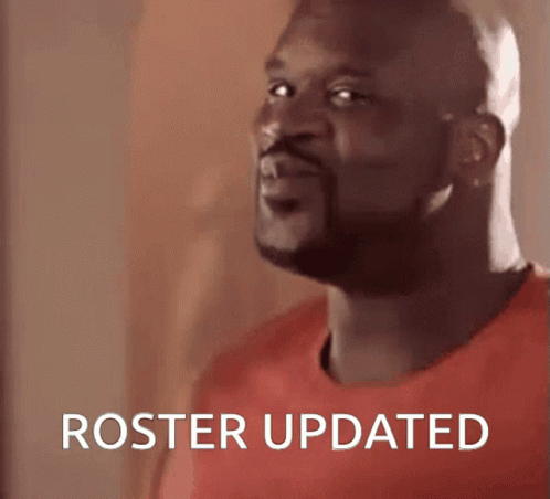 A Man In A Red Shirt With The Words Roster Updated Behind Him GIF