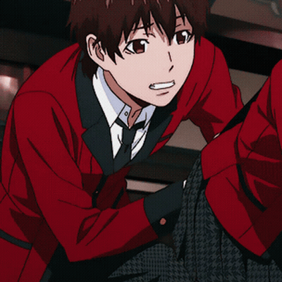 A Man In A Red Suit And Black Tie Is Standing Next To Another Man GIF