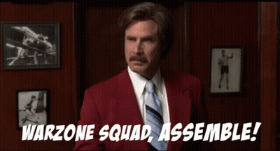 A Man In A Red Suit And Tie Says Warzone Squad Assemble ! GIF