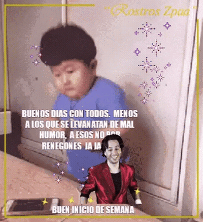 A Man In A Red Suit Is Standing Next To A Boy In A Blue Shirt GIF