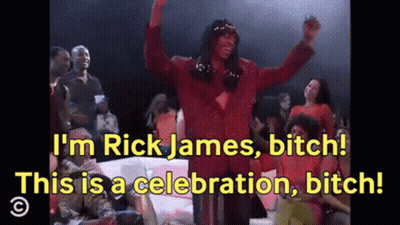 A Man In A Red Suit Says I 'M Rick James Bitch And This Is A Celebration Bitch GIF
