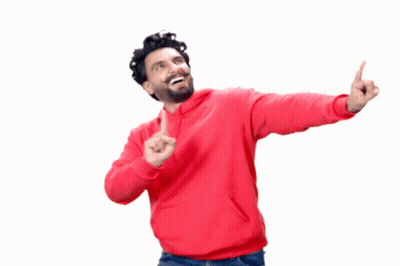 A Man In A Red Sweatshirt Is Pointing Up With His Fingers GIF