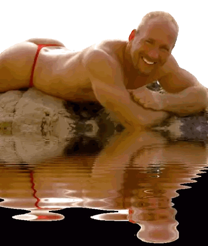 A Man In A Red Thong Is Laying On A Rock And Smiling Sticker