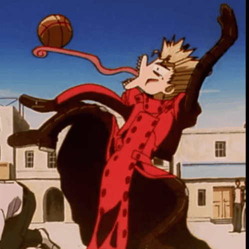 A Man In A Red Trench Coat Is Kicking A Basketball GIF