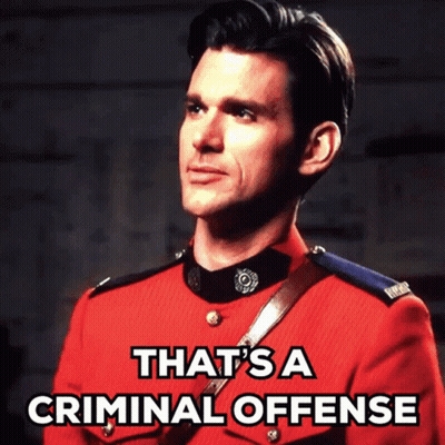 A Man In A Red Uniform Has The Words That 'S A Criminal Offense Written Below Him GIF