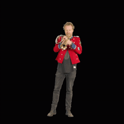 A Man In A Red Uniform Plays A Trumpet GIF