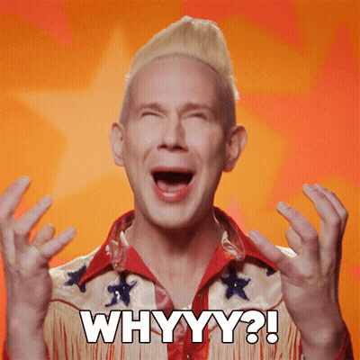 A Man In A Red White And Blue Shirt Is Making A Funny Face And Says " Whyyy " GIF