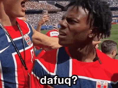 A Man In A Red White And Blue Shirt Says Dafuqq GIF