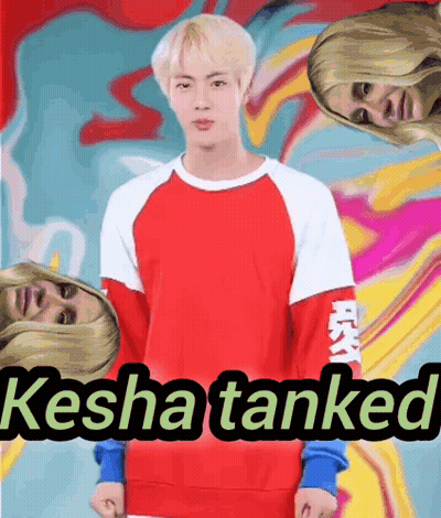 A Man In A Red White And Blue Shirt With The Words Kesha Tanked GIF