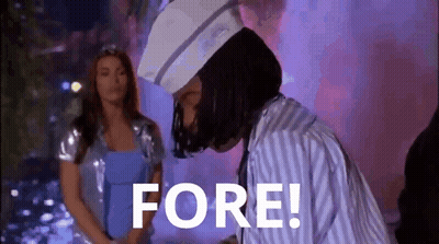 A Man In A Sailor Hat Is Standing In Front Of A Woman And The Word Fore Is Written On The Screen . GIF