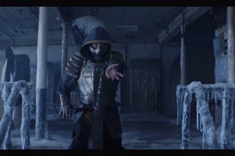 A Man In A Samurai Costume Is Standing In A Room With Ice GIF