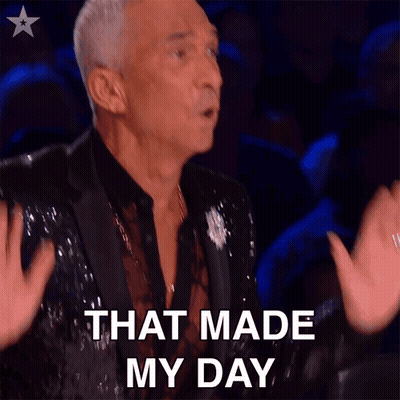 A Man In A Sequined Suit Says " That Made My Day " GIF