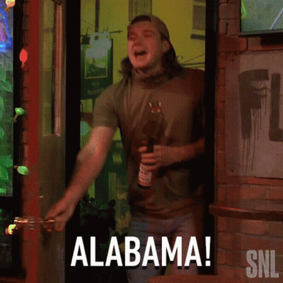 A Man In A Snl Shirt Is Holding A Beer And Saying " Alabama " GIF