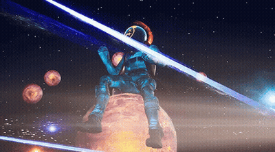 A Man In A Space Suit Is Sitting On A Planet GIF