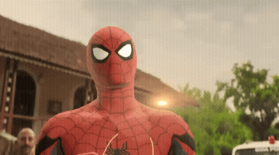 A Man In A Spider Man Costume Stands In Front Of A Goa Police Car GIF