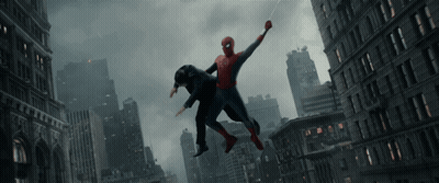 A Man In A Spiderman Costume Is Carrying Another Man GIF