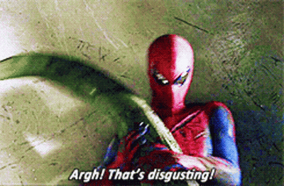 A Man In A Spiderman Costume Is Saying " Argh That 'S Disgusting ! " GIF