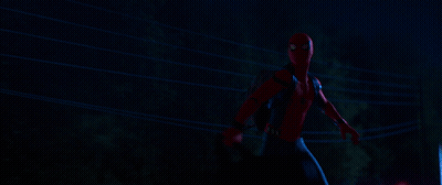 A Man In A Spiderman Costume Is Standing Next To A Power Line At Night GIF