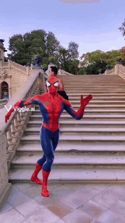 A Man In A Spiderman Costume Is Walking Down Stairs GIF