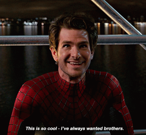 A Man In A Spiderman Costume Says This Is So Cool I 'Ve Always Wanted Brothers GIF