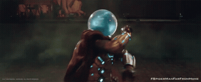 A Man In A Spiderman From Home Costume Is Holding A Green Object GIF