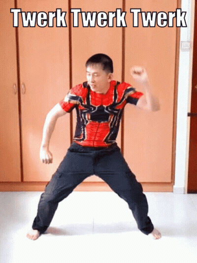 A Man In A Spiderman Shirt Is Doing A Twerk GIF