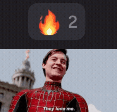A Man In A Spiderman Suit Says They Love Me Next To A Fire Icon GIF