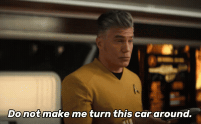 A Man In A Star Trek Uniform Says Do Not Make Me Turn This Car Around GIF