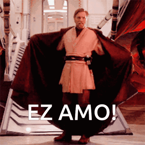 A Man In A Star Wars Costume Is Holding A Blanket That Says Ez Amo On It GIF