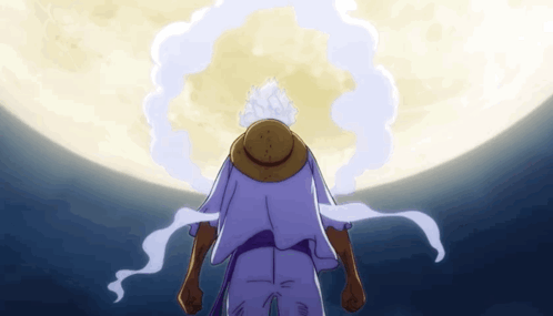 A Man In A Straw Hat Is Standing In Front Of A Large Full Moon GIF