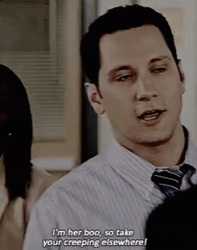 A Man In A Striped Shirt And Tie Says " I 'M Her Boo " GIF