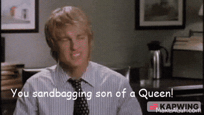 A Man In A Striped Shirt And Tie Says You Sandbagging Son Of A Queen GIF