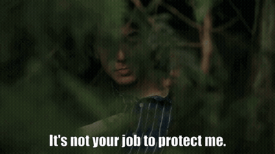A Man In A Striped Shirt Is Behind A Tree And Says It 'S Not Your Job To Protect Me . GIF