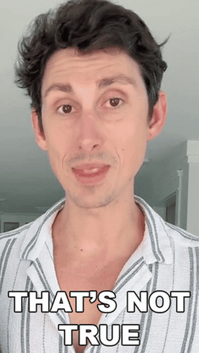 A Man In A Striped Shirt Is Making A Funny Face And Says " That 'S Not True " GIF