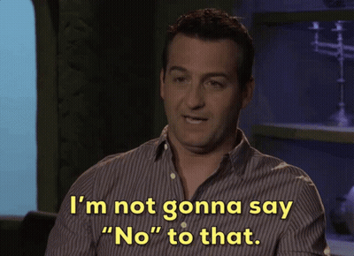 A Man In A Striped Shirt Is Saying " I 'M Not Gonna Say " No " To That " GIF