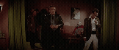 A Man In A Striped Shirt Says I 'Ll Fuck Anything That Moves . GIF