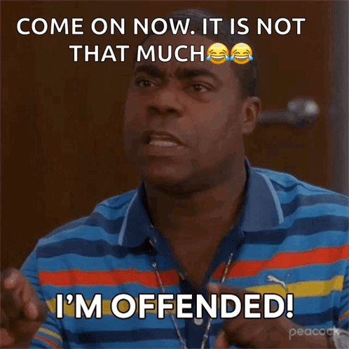 A Man In A Striped Shirt Says I 'M Offended GIF