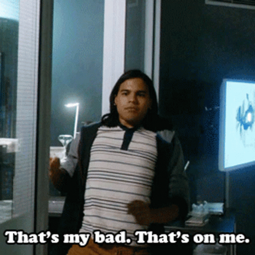 A Man In A Striped Shirt Says That 'S My Bad And That 'S On Me GIF
