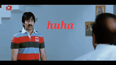 A Man In A Striped Shirt Stands In Front Of Another Man With The Word Huha Written In Red GIF