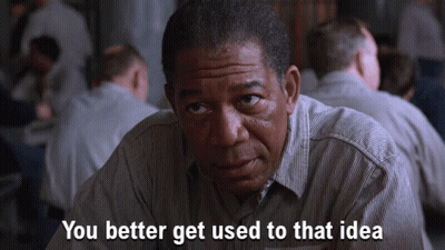 A Man In A Striped Shirt With The Words You Better Get Used To That Idea Below Him GIF