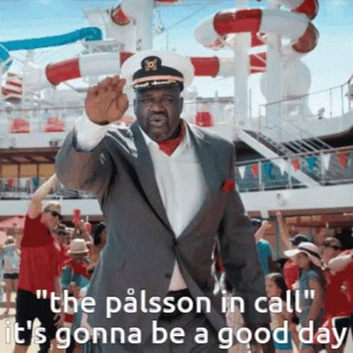 A Man In A Suit And A Captain 'S Hat Says " The Palsson In Call " GIF