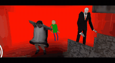 A Man In A Suit And A Woman In A Dress Are Dancing In A Room . GIF