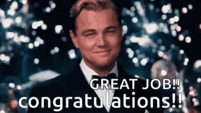 A Man In A Suit And Bow Tie Is Smiling And Saying `` Great Job Congratulations ! '' GIF