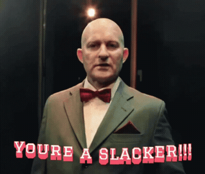 A Man In A Suit And Bow Tie Says You 'Re A Slacker !!! GIF